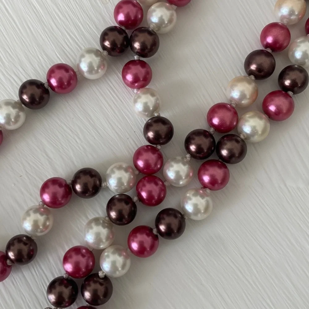 Genuine Freshwater Pearls Strand Necklace /Multicolor Pink Burgundy White